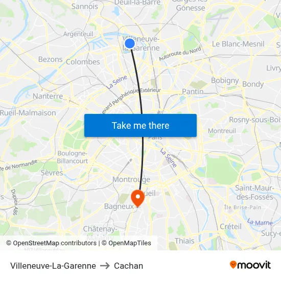 Villeneuve-La-Garenne to Cachan map