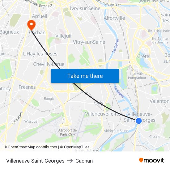 Villeneuve-Saint-Georges to Cachan map