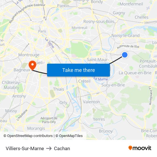 Villiers-Sur-Marne to Cachan map