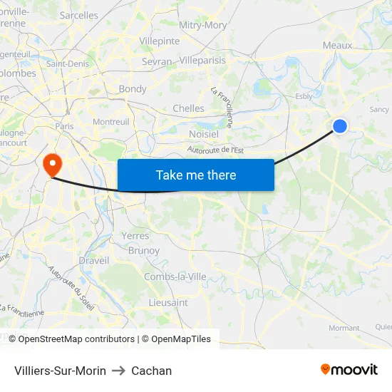 Villiers-Sur-Morin to Cachan map