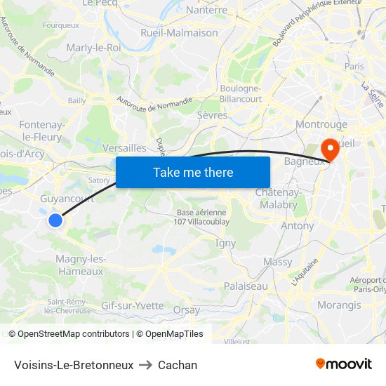 Voisins-Le-Bretonneux to Cachan map