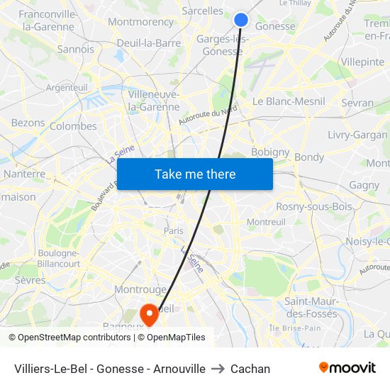 Villiers-Le-Bel - Gonesse - Arnouville to Cachan map