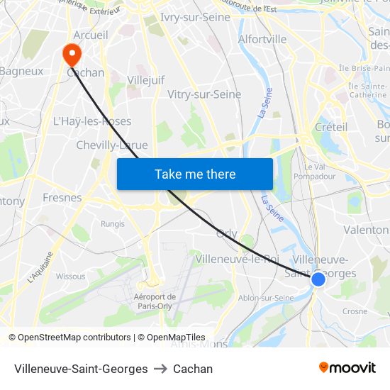 Villeneuve-Saint-Georges to Cachan map