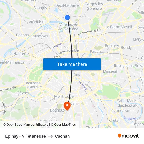 Épinay - Villetaneuse to Cachan map