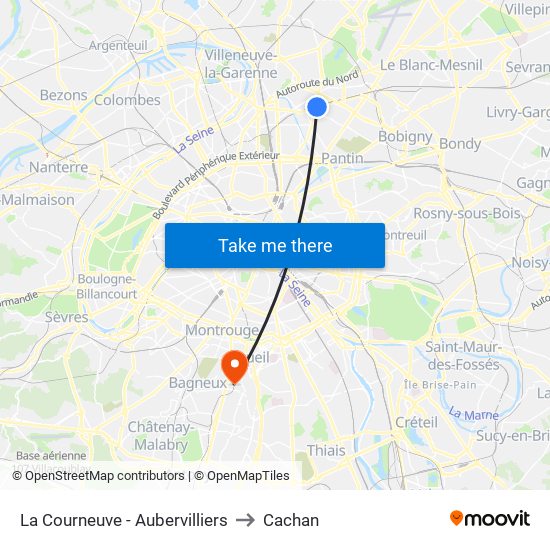 La Courneuve - Aubervilliers to Cachan map