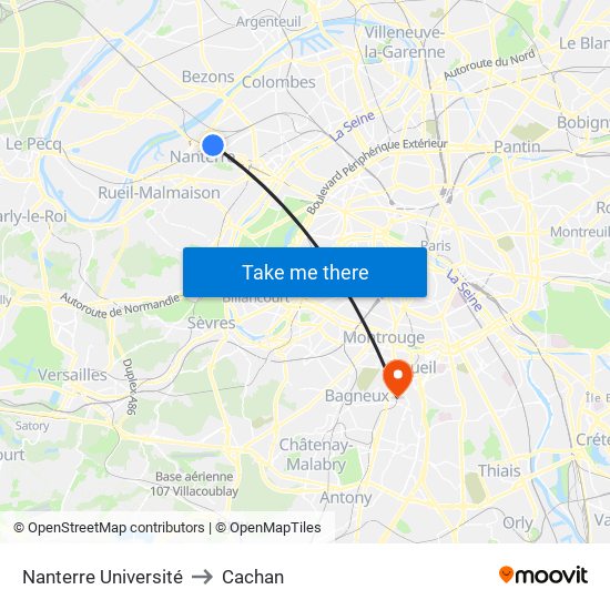 Nanterre Université to Cachan map