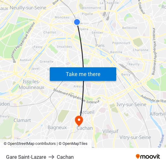 Gare Saint-Lazare to Cachan map