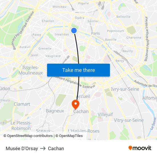 Musée D'Orsay to Cachan map