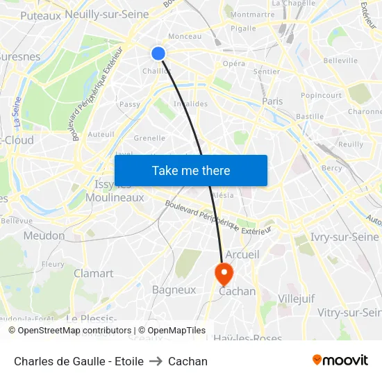 Charles de Gaulle - Etoile to Cachan map