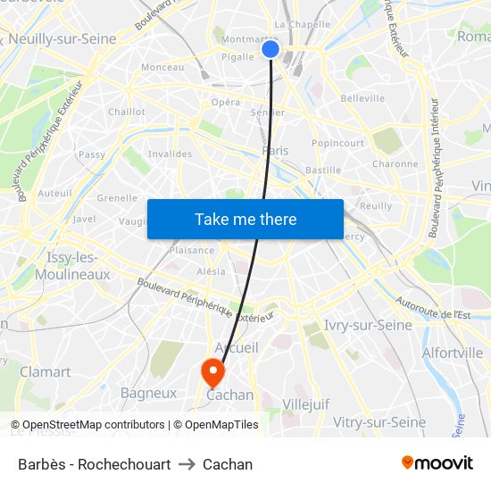 Barbès - Rochechouart to Cachan map