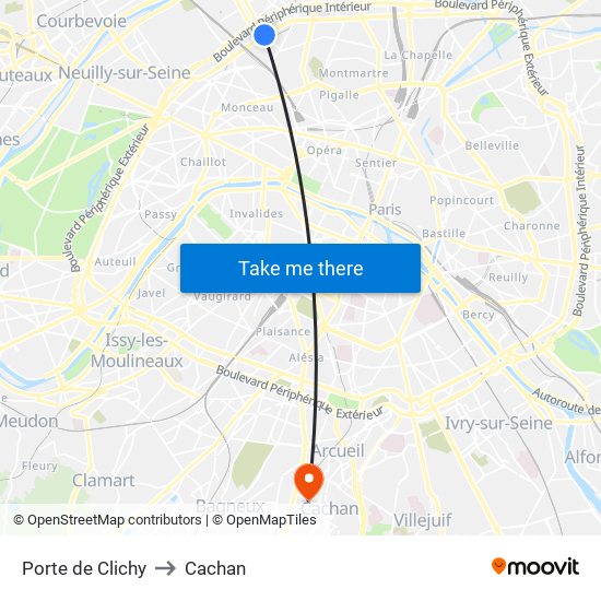 Porte de Clichy to Cachan map