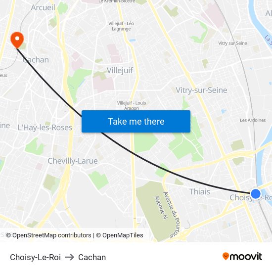 Choisy-Le-Roi to Cachan map