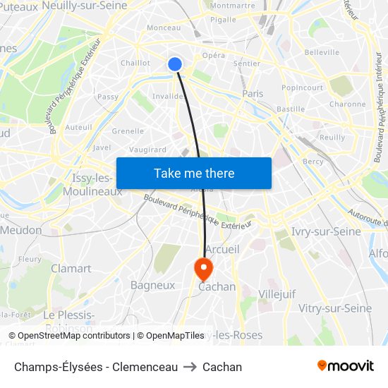 Champs-Élysées - Clemenceau to Cachan map