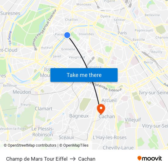 Champ de Mars Tour Eiffel to Cachan map