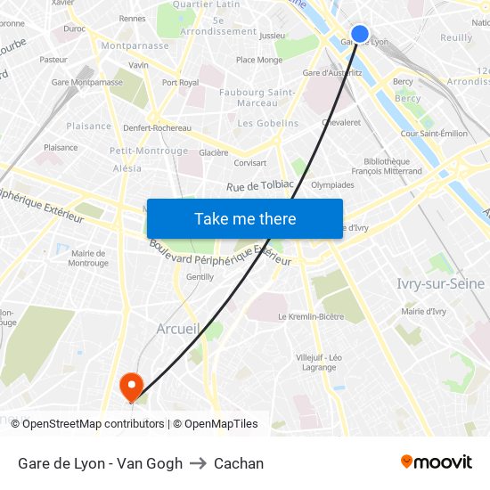 Gare de Lyon - Van Gogh to Cachan map