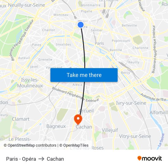 Paris - Opéra to Cachan map
