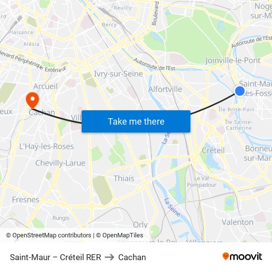 Saint-Maur – Créteil RER to Cachan map