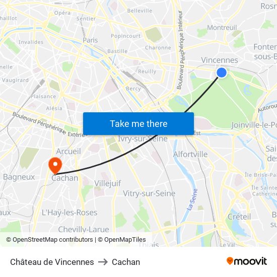Château de Vincennes to Cachan map
