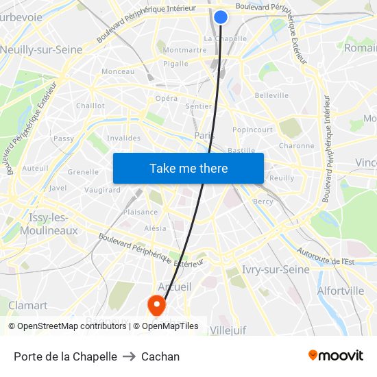 Porte de la Chapelle to Cachan map