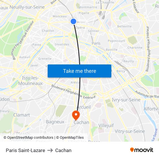 Paris Saint-Lazare to Cachan map