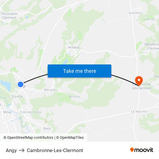 Angy to Cambronne-Les-Clermont map