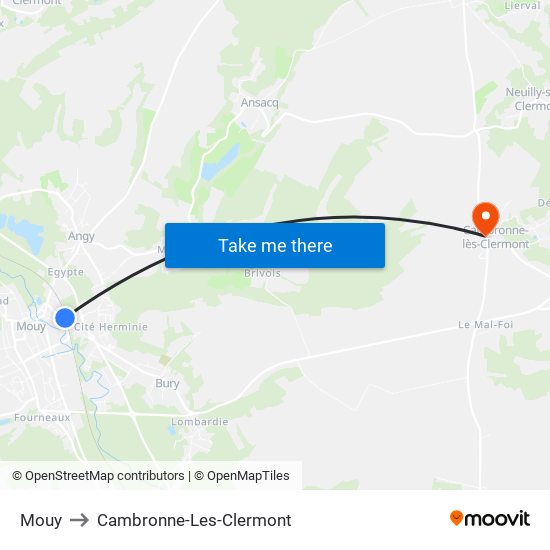 Mouy to Cambronne-Les-Clermont map