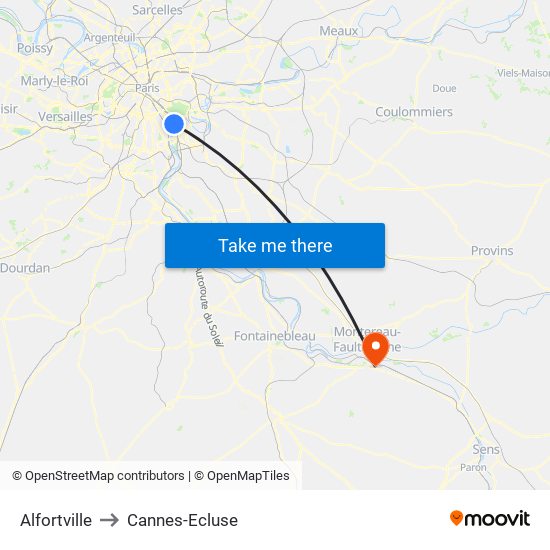 Alfortville to Cannes-Ecluse map