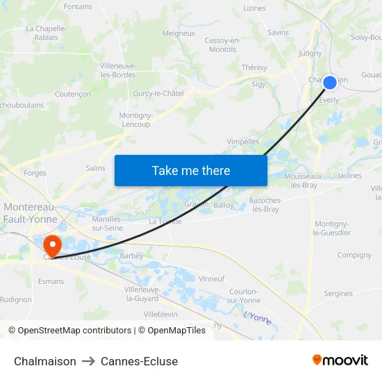 Chalmaison to Cannes-Ecluse map