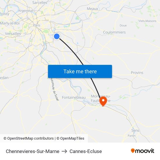 Chennevieres-Sur-Marne to Cannes-Ecluse map