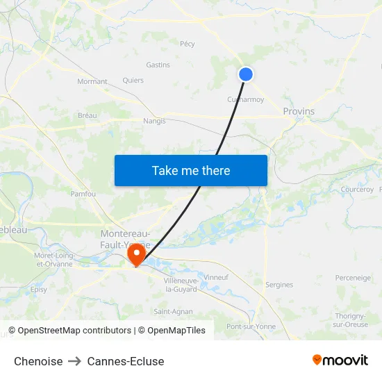 Chenoise to Cannes-Ecluse map