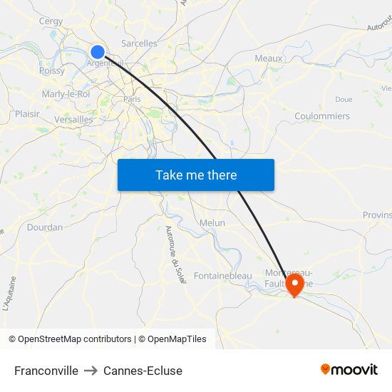 Franconville to Cannes-Ecluse map