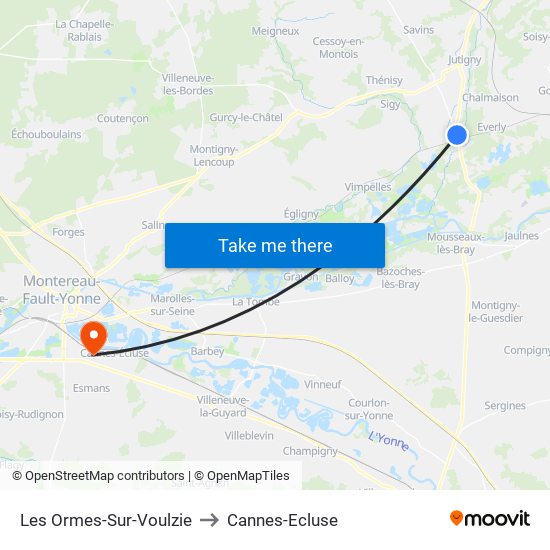 Les Ormes-Sur-Voulzie to Cannes-Ecluse map