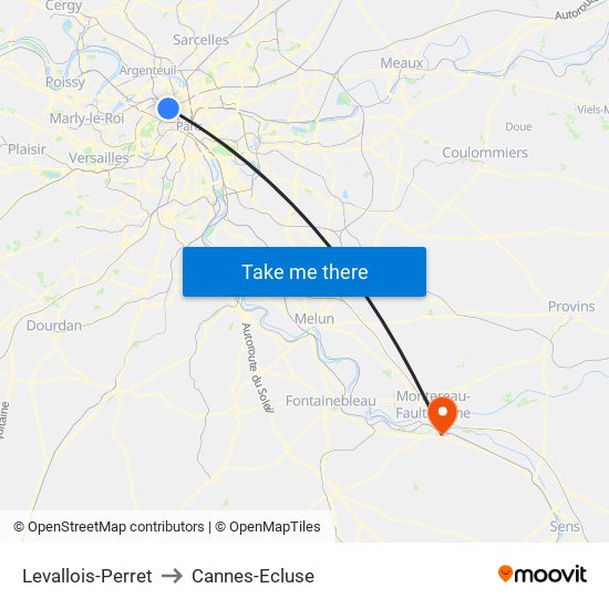 Levallois-Perret to Cannes-Ecluse map