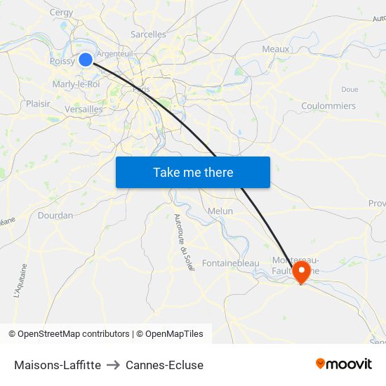 Maisons-Laffitte to Cannes-Ecluse map