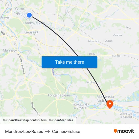 Mandres-Les-Roses to Cannes-Ecluse map