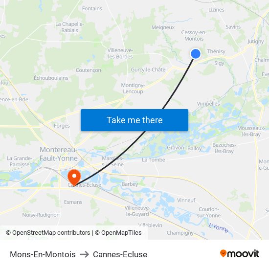 Mons-En-Montois to Cannes-Ecluse map