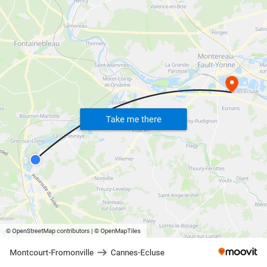 Montcourt-Fromonville to Cannes-Ecluse map