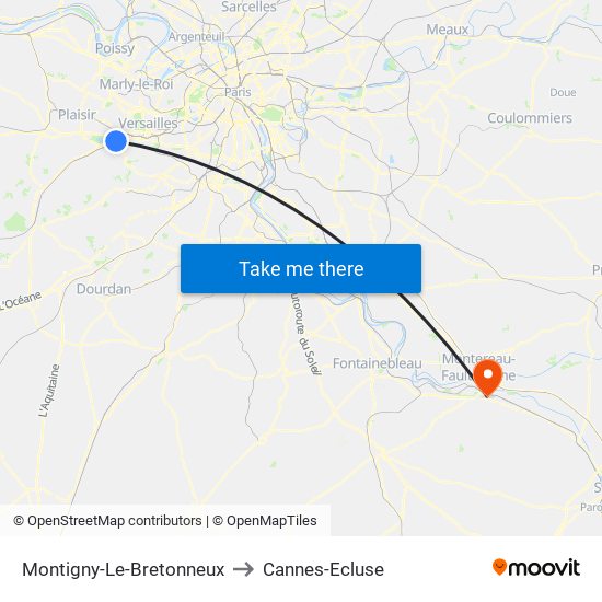 Montigny-Le-Bretonneux to Cannes-Ecluse map