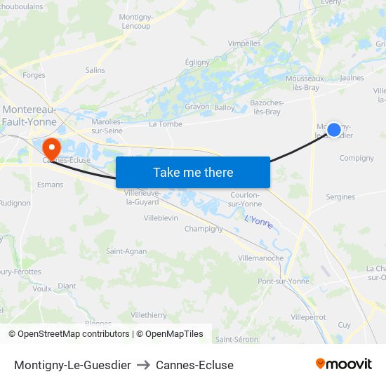 Montigny-Le-Guesdier to Cannes-Ecluse map