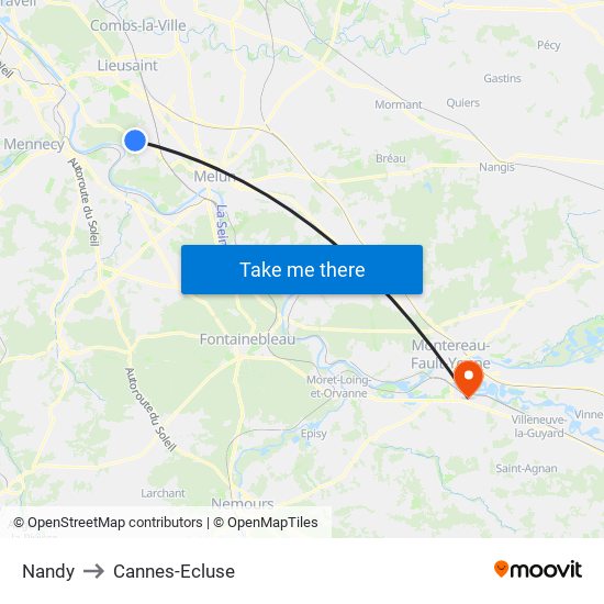 Nandy to Cannes-Ecluse map