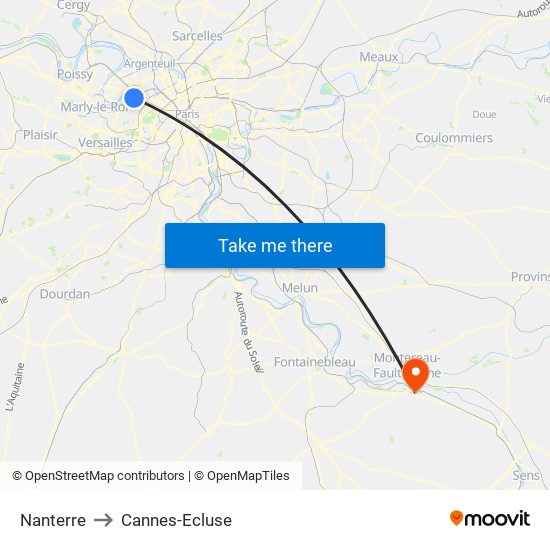Nanterre to Cannes-Ecluse map