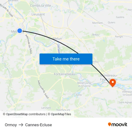 Ormoy to Cannes-Ecluse map