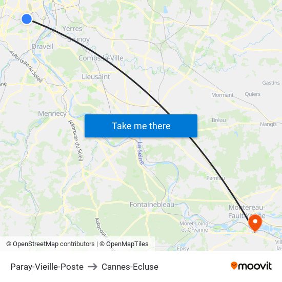 Paray-Vieille-Poste to Cannes-Ecluse map