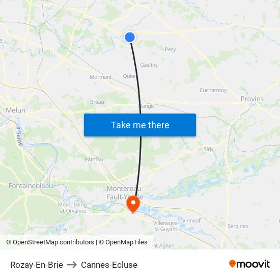 Rozay-En-Brie to Cannes-Ecluse map