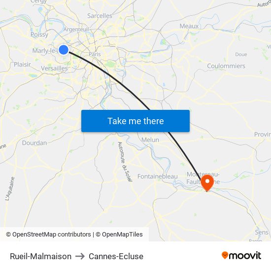 Rueil-Malmaison to Cannes-Ecluse map