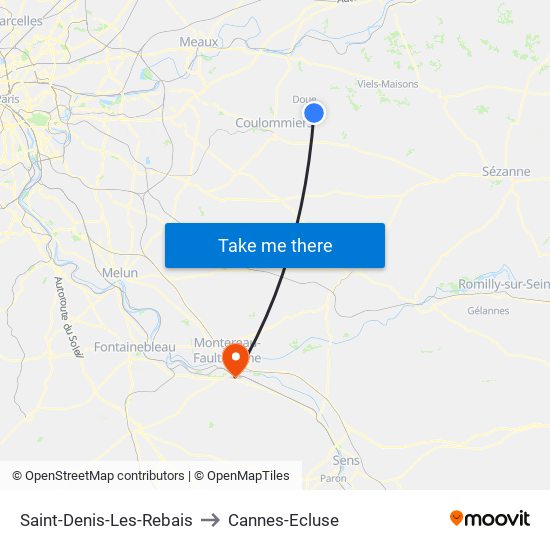 Saint-Denis-Les-Rebais to Cannes-Ecluse map