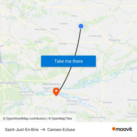 Saint-Just-En-Brie to Cannes-Ecluse map