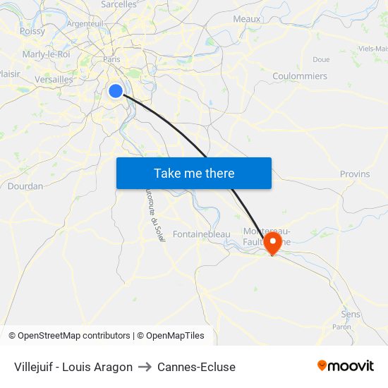 Villejuif - Louis Aragon to Cannes-Ecluse map