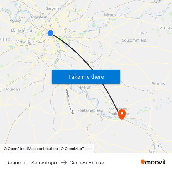 Réaumur - Sébastopol to Cannes-Ecluse map