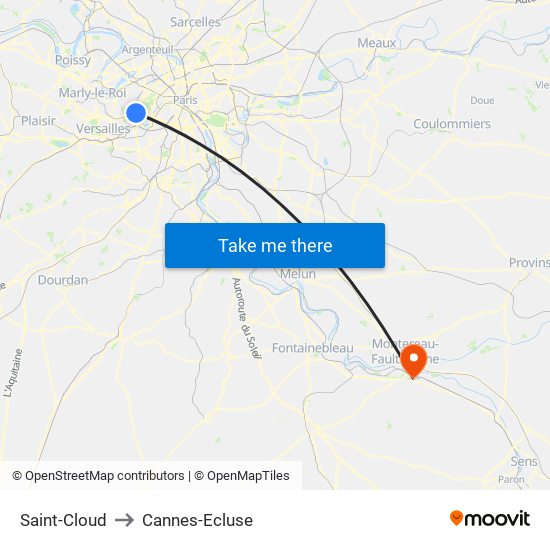 Saint-Cloud to Cannes-Ecluse map